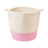 Homesmiths Cotton Rope Basket Upper Mouth White and Pink Dia30 x H30 cm - 1 miniature