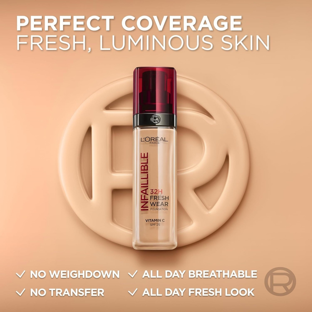 L'Oreal Paris Infaillible 32H Freshwear Foundation, SPF 25, 100 Warm, 30ml - 2
