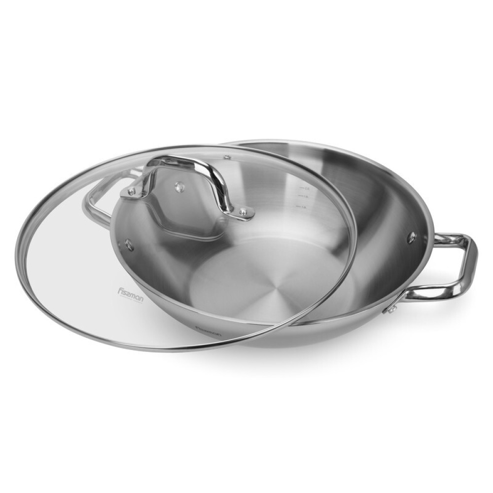 Fissman Wok Vero 32cm/5LTR With Glass Lid Stainless Steel - 2