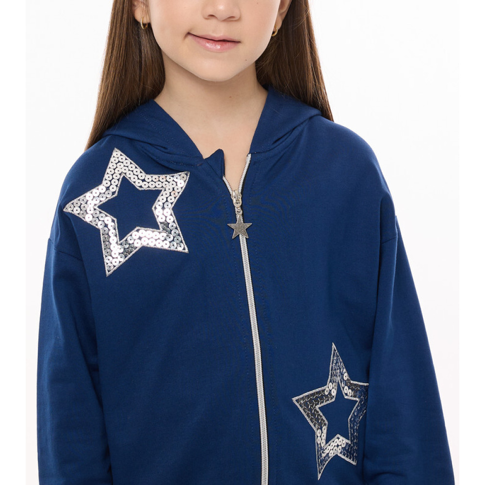 Комплект Из 2 ПРЕДМЕТОВ Для Девочек, Синий, Толстовка С КАПЮШОНОМ На МОЛНИИ с вышитой звездой + брюки (7-8 лет) - 6