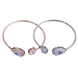 أساور مفتوحة من الذهب الوردي والفضة على شكل كمثرى مستديرة من الزركونيا المكعبة والكريستال الرقيقة - 4 miniature