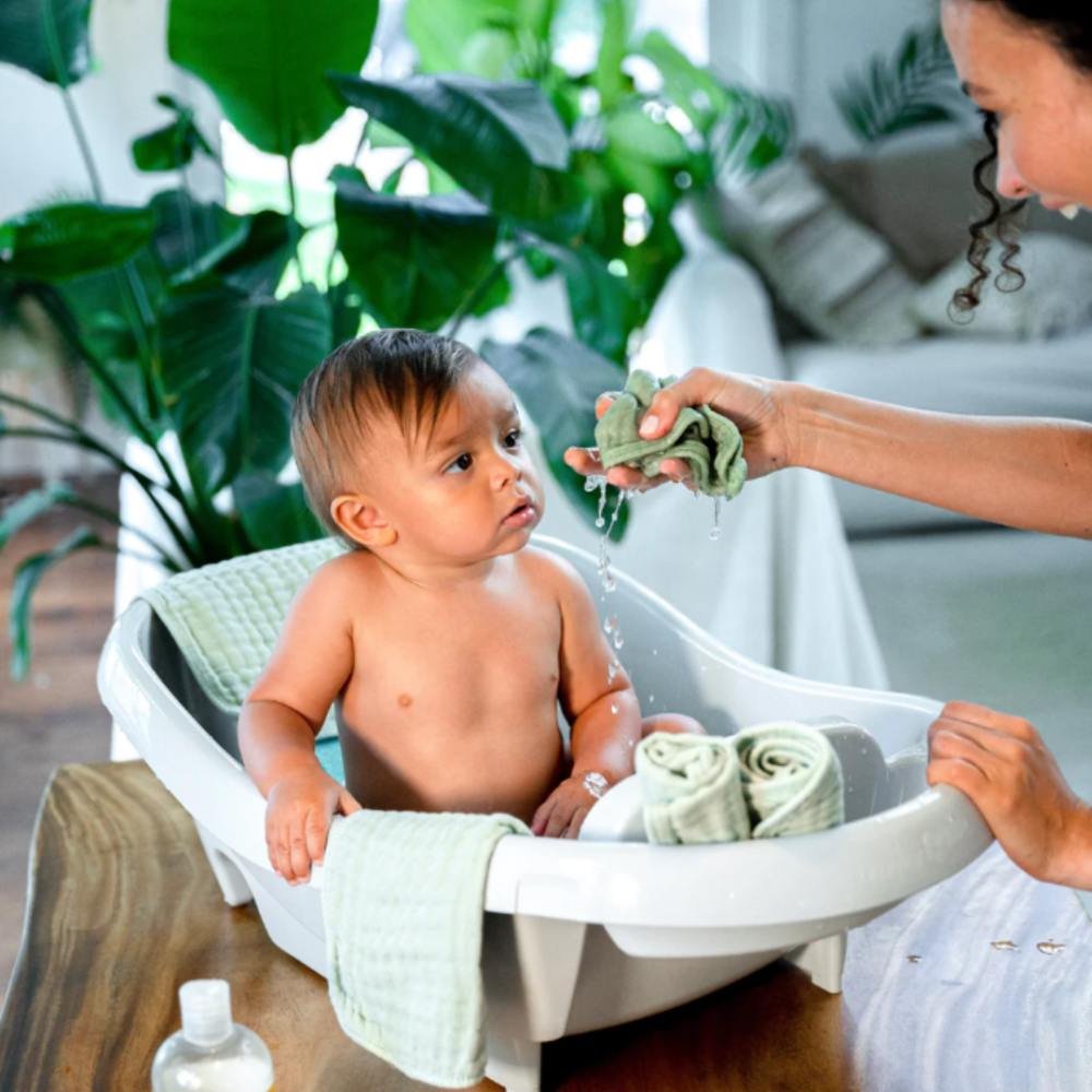 Детские Мочалки Comfy CUBS, 100 % МУСЛИН, ХЛОПОК, 10 x 10 Дюймов (25 x 25 см), шалфей - 4