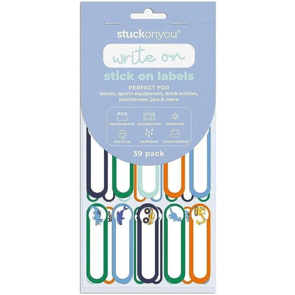 Stuck on You Stick On Labels Perfect for Books, Bottles, Lunch Boxes, Waterproof, Freezer, Dishwasher and Microwave Safe, Revs & Roars - 1