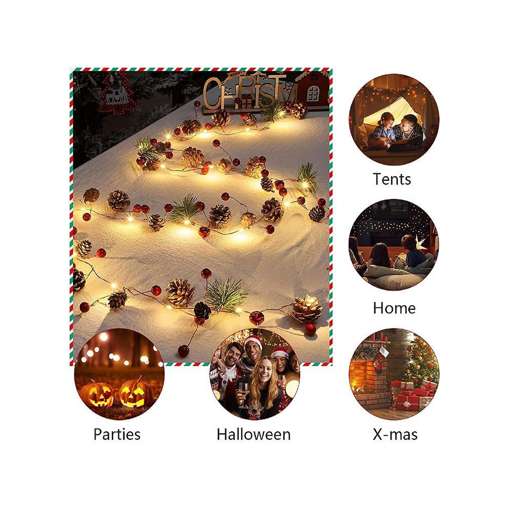 مخروط الصنوبر تحت عنوان الخريف وأضواء سلسلة التوت الأحمر، 6.56 قدم 20 إبرة صنوبر Led إكليل خفيف، مثالي لتزيين شجرة العطلات في الأماكن المغلقة أو الهوا - 7