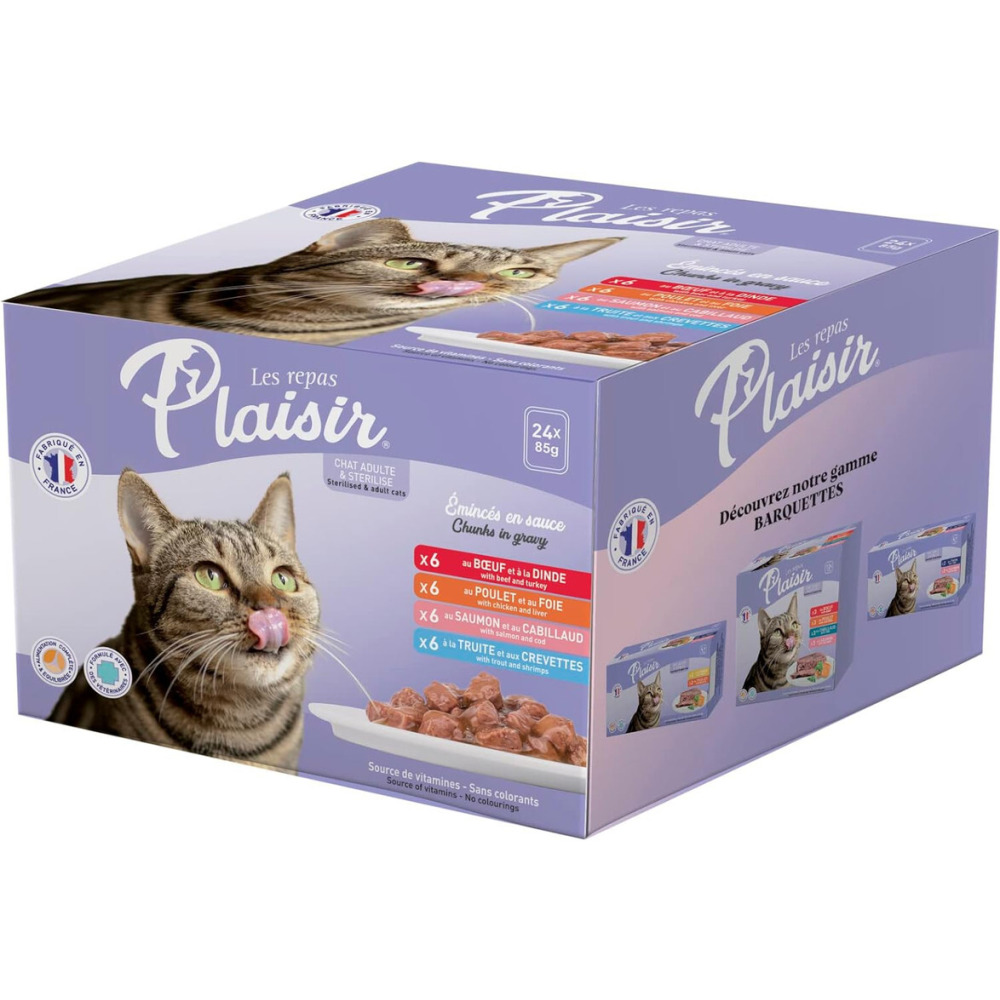 PLAISIR, Wet food, Adult, Assorted, 24 pouches, 85 g each - 1