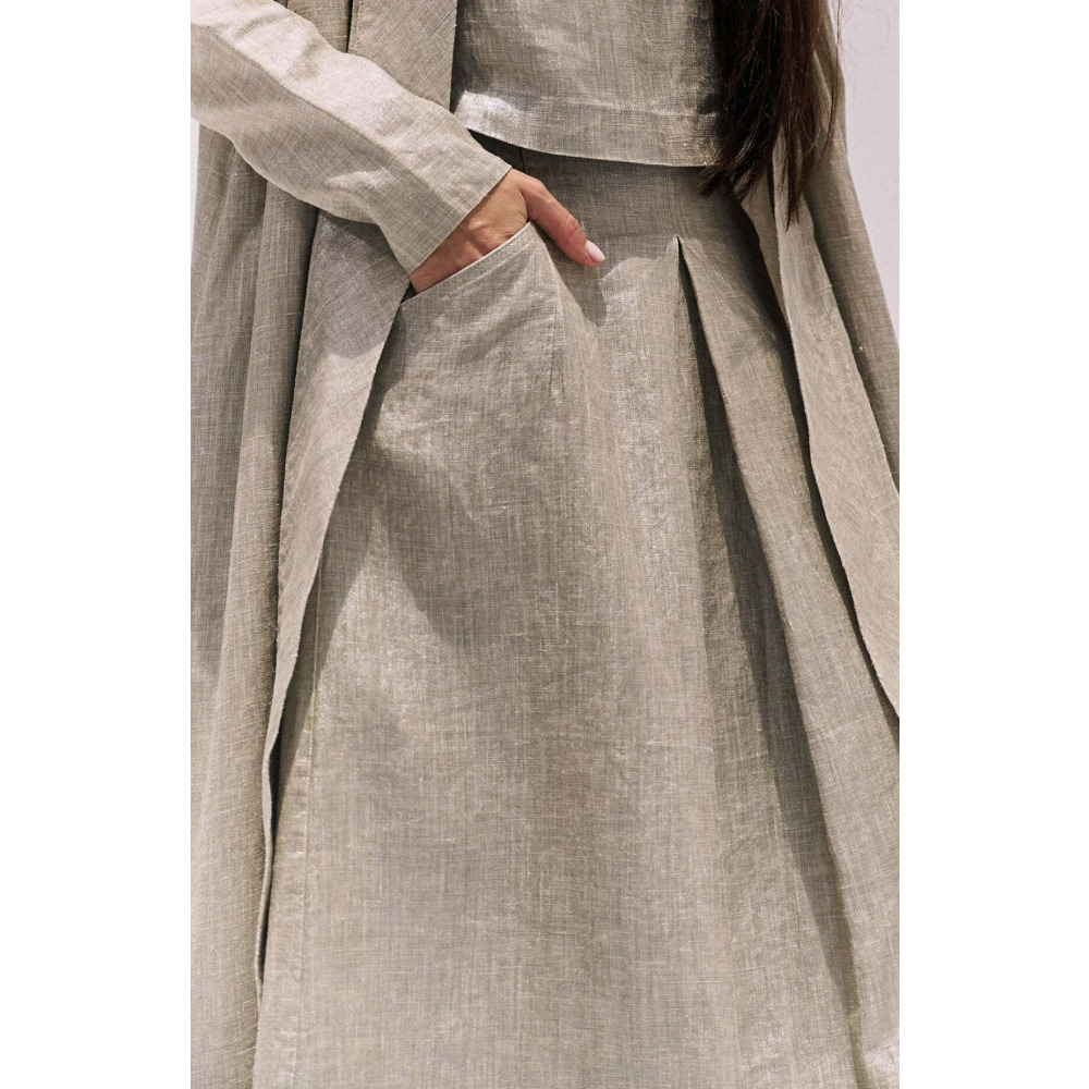 تنورة على شكل حرف A من الكتان، بيج لامع (XS) - 3