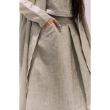 تنورة على شكل حرف A من الكتان، بيج لامع (XS) - 3 miniature