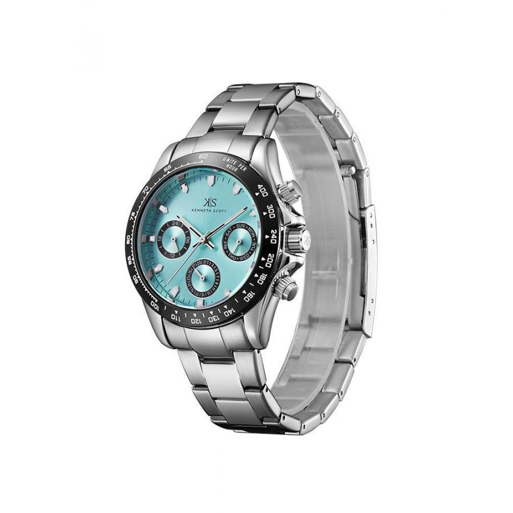 Kenneth Scott Men's Multi Function Light Blue Dial Watch - K22142-SBSL - 2