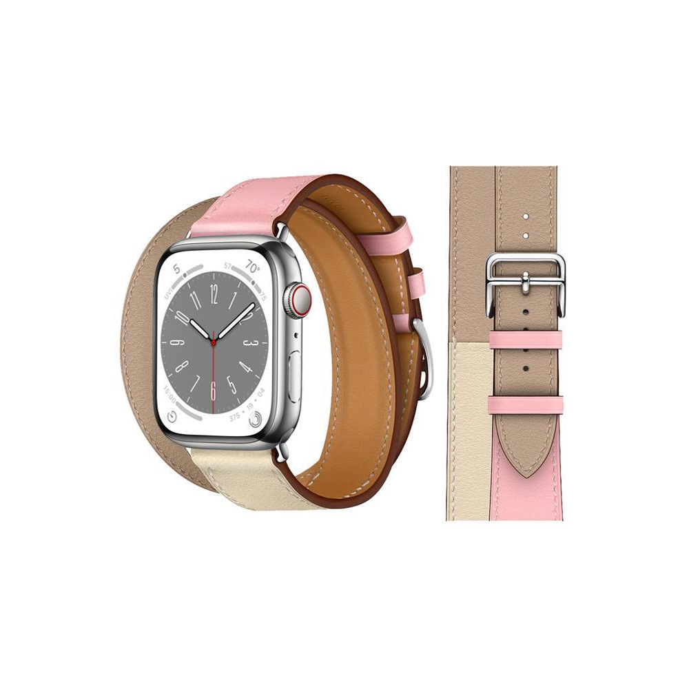 Perfii Double Tour Leather Replacement Band For Apple Watch 49/45/44/42mm Series Ultra/8/7/6/5/4/SE - 1