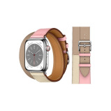 Perfii Double Tour Leather Replacement Band For Apple Watch 49/45/44/42mm Series Ultra/8/7/6/5/4/SE - 1 miniature