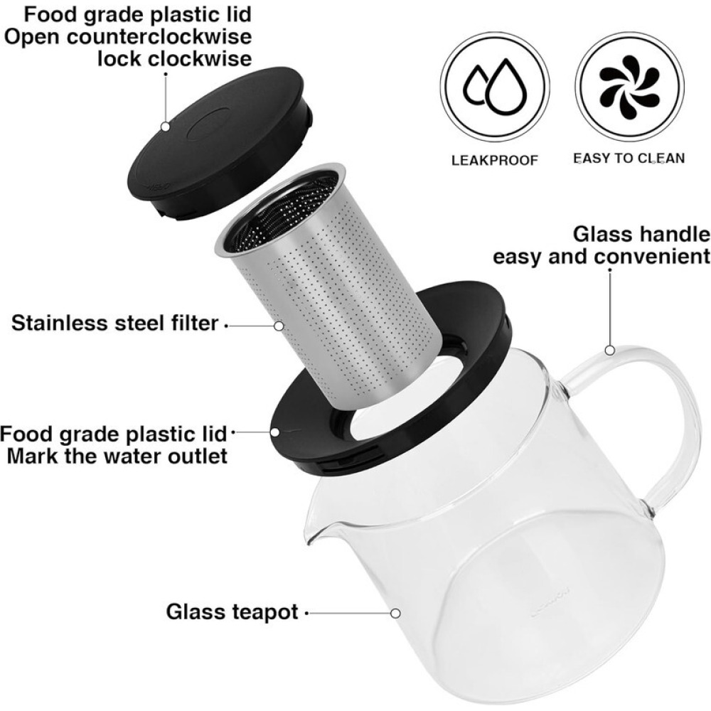 Fissman Tea Pot 1500ml with Stainless Steel Filter Borosilicate Glass - 3