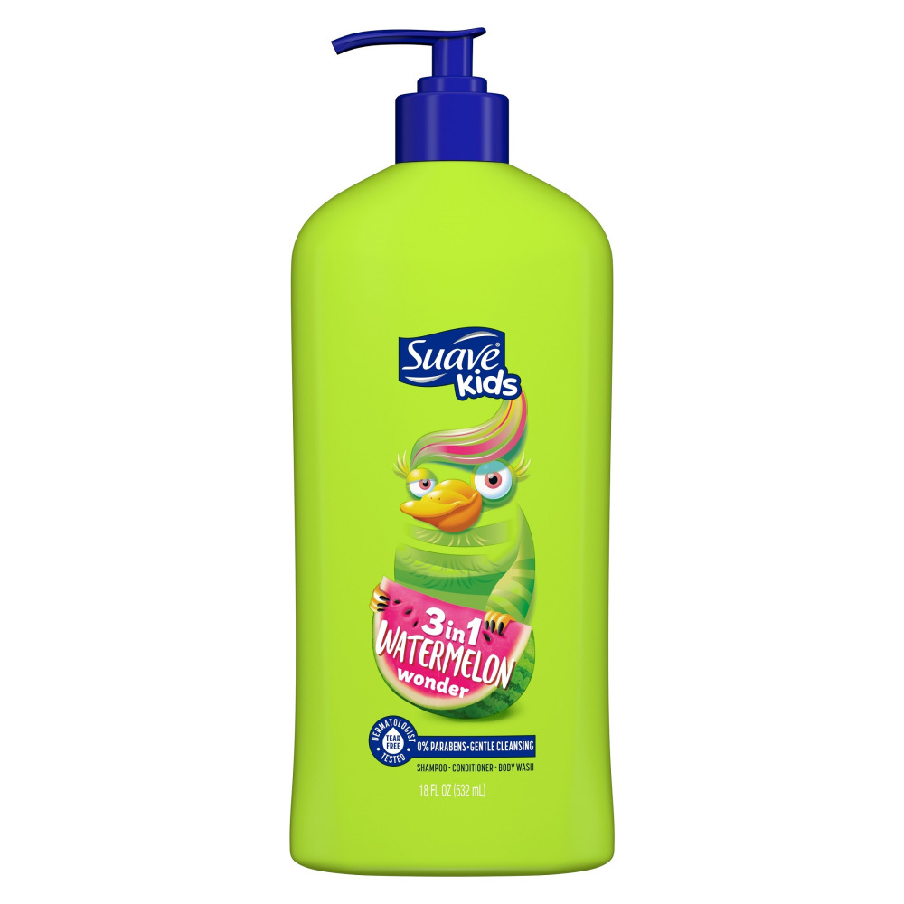 Suave Kids 3in1 Shampoo Conditioner Body Wash, Tear-Free, Wacky Melon, 532ml (18 oz) - 1