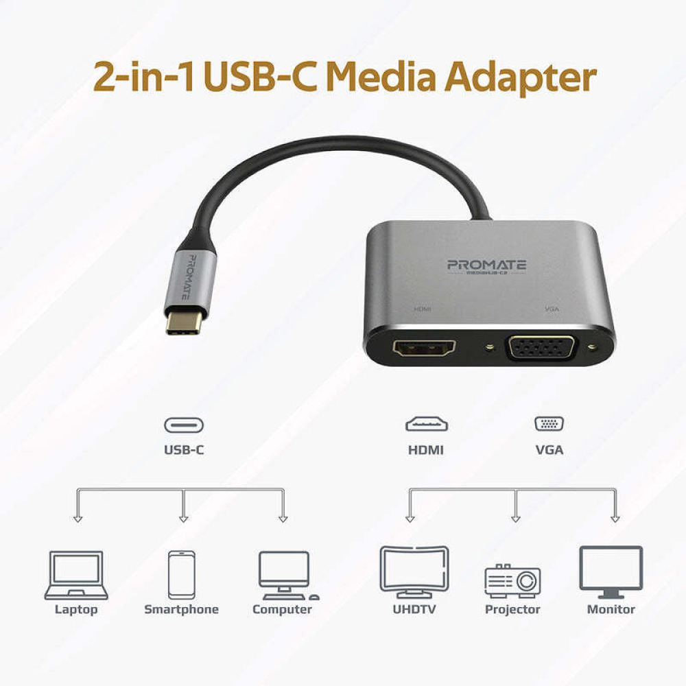 Promate MediaHub-C2 High Definition USB-C Display Adapter - 6