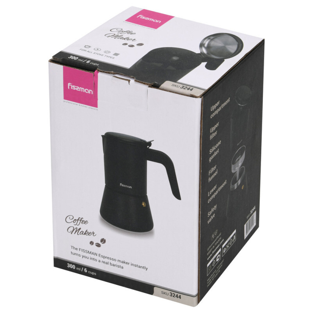 Fissman Stovetop Espresso Coffee Maker, 300 ml Black - 7