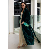 Asian Spirit, Deep Turquoise Velvet Abaya Jacket, Free size (XS-XL) - 3 miniature