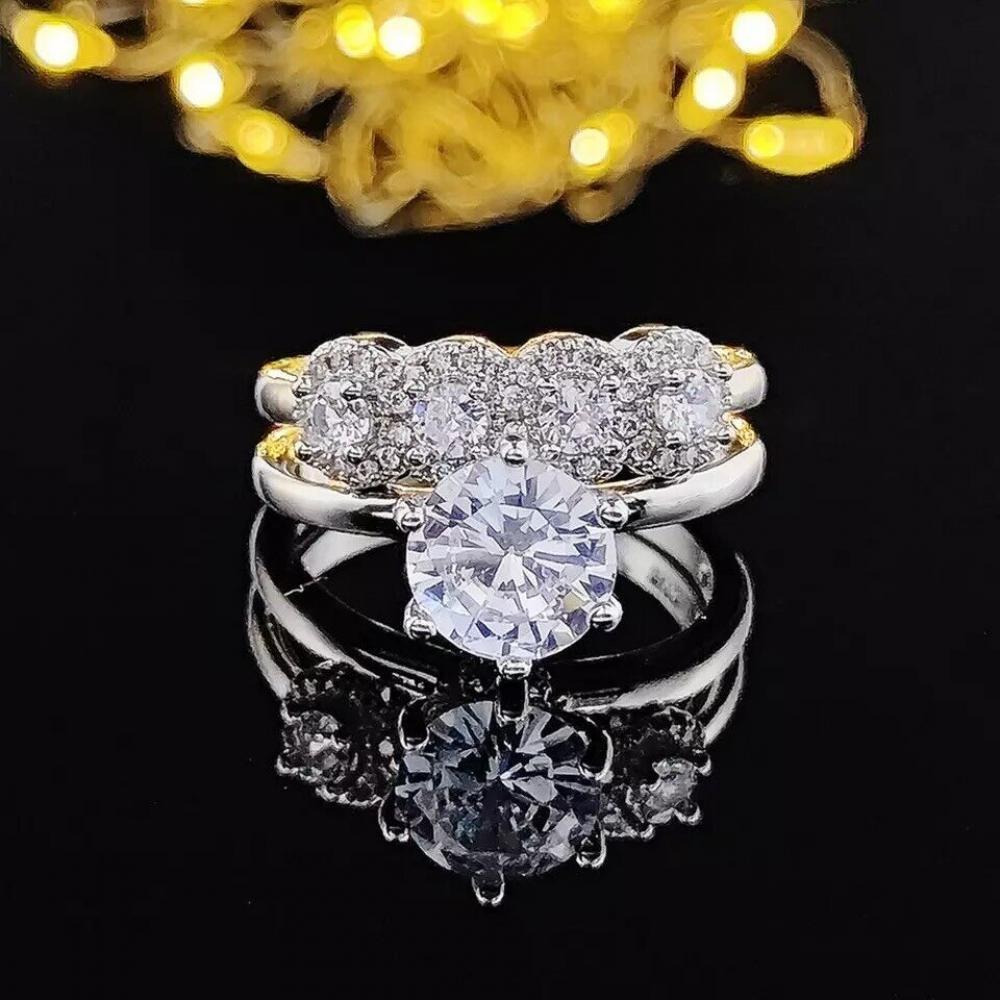 PAMEER Store:роскошное Кольцо Из СТЕРЛИНГОВОГО Серебра 925 Пробы С Цирконом, Двойное Кольцо С Бриллиантовой ОГРАНКОЙ, дизайн кольца, размер-8 - 1