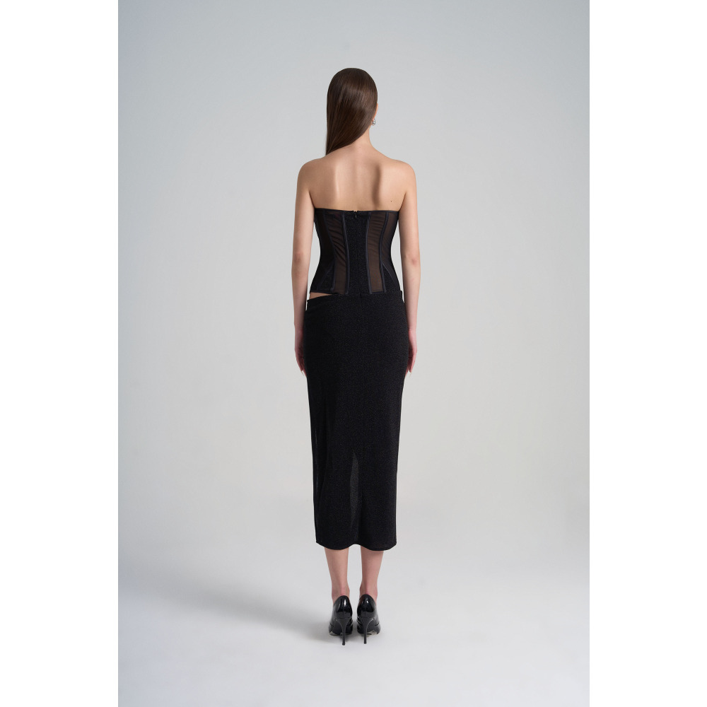 فستان كورسيه شبكي، اسود، مقاس L - 3