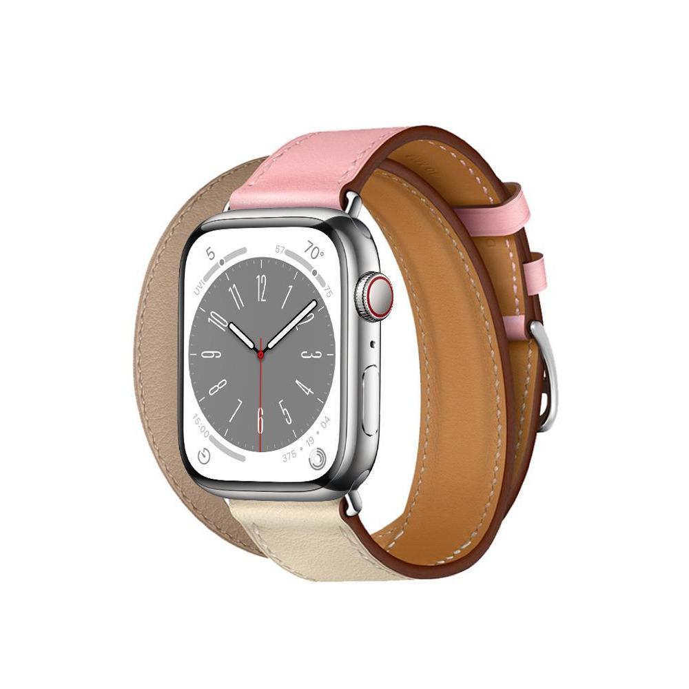 Perfii Double Tour Leather Replacement Band For Apple Watch 49/45/44/42mm Series Ultra/8/7/6/5/4/SE - 2
