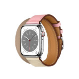 Perfii Double Tour Leather Replacement Band For Apple Watch 49/45/44/42mm Series Ultra/8/7/6/5/4/SE - 2 miniature