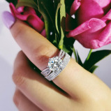  New Unique Double Ring Set Streling Silver 925 Round Ring  Cover with Zircon Stone Design Ring Size-5 - 5 miniature