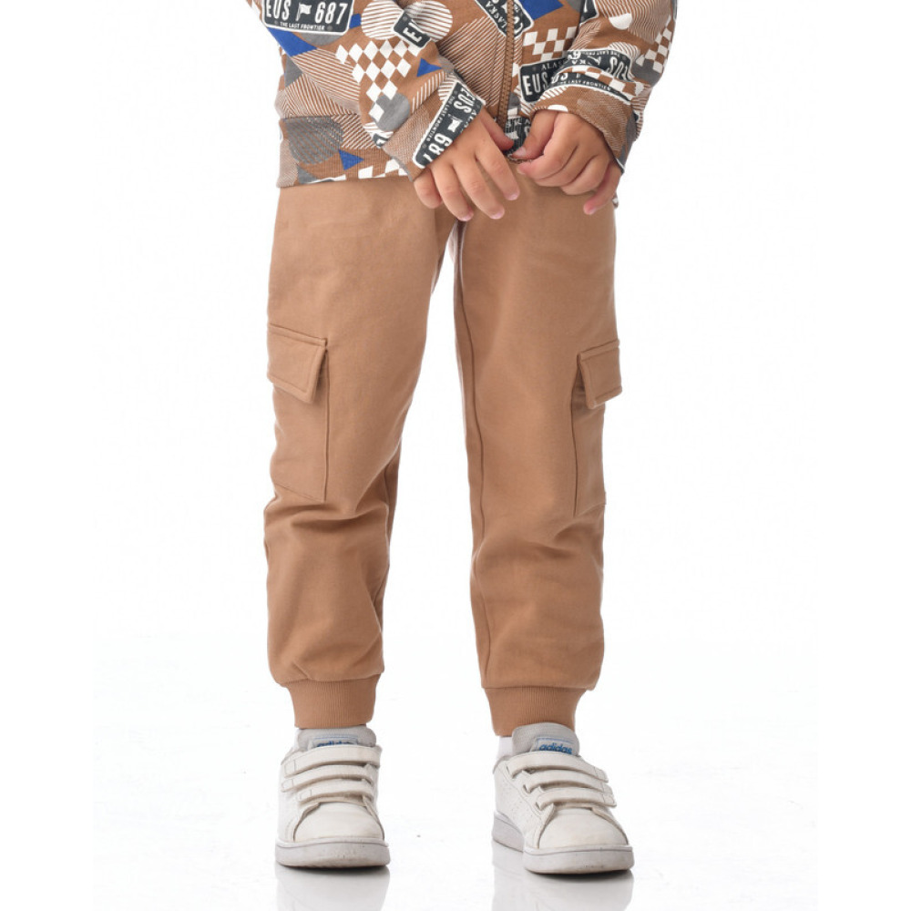طقم مكون من قطعتين من هودي بسحاب كامل مطبوع وبنطال رياضي بني للأولاد (7-8 سنوات) بني - 5