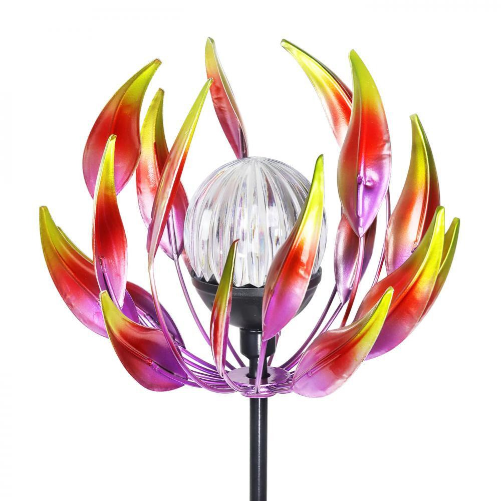 Exhart Solar Kinetic Spinning Petals with Crackle Ball Garden Stake Pink - 1