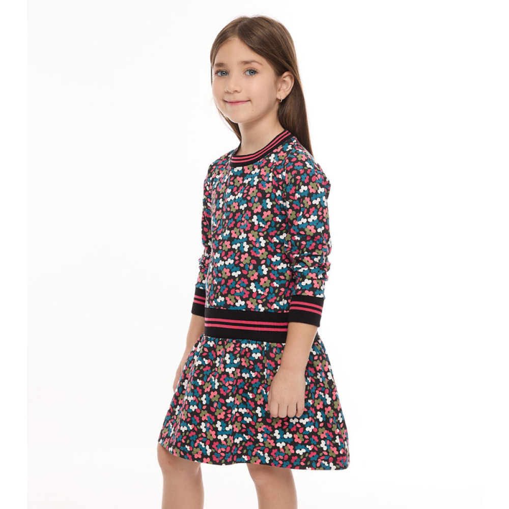 Girls' All-Over Floral Print Long Sleeves Multicolor Dresses (2-3 YRS) - 3