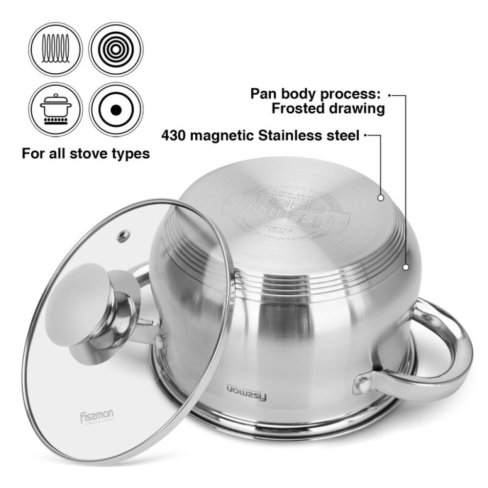 Fissman Stockpot Felina 18cm/2.9LTR With Glass Lid Stainless Steel - 3