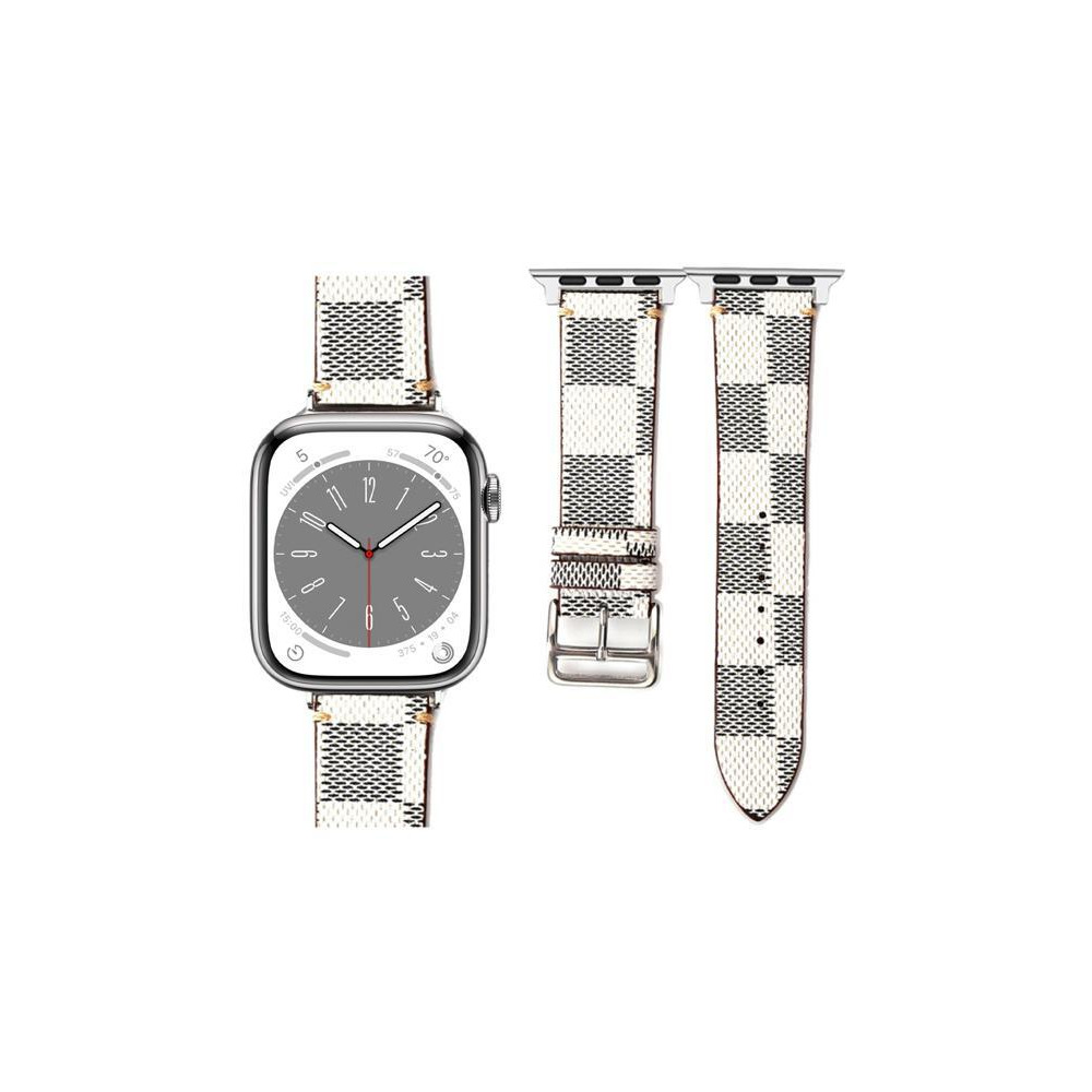 Perfii Check Leather Replacement Band For Apple Watch 41/40/38mm Series 8/7/6/5/4/SE - 1