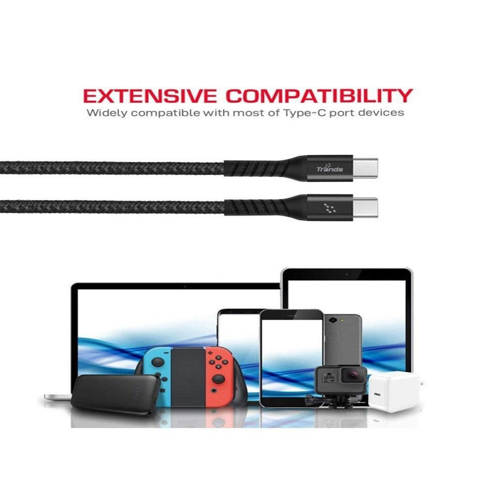 Trands Type-C to Type-C Cable, 1 meter, Black - 3