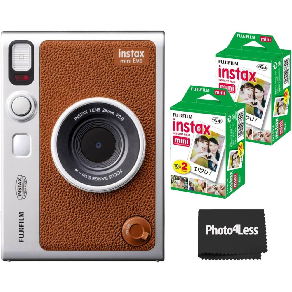 Fujifilm Instax Mini EVO Brown Instant Camera Bundle with 2X Mini Twin Pack Instant Film - 1