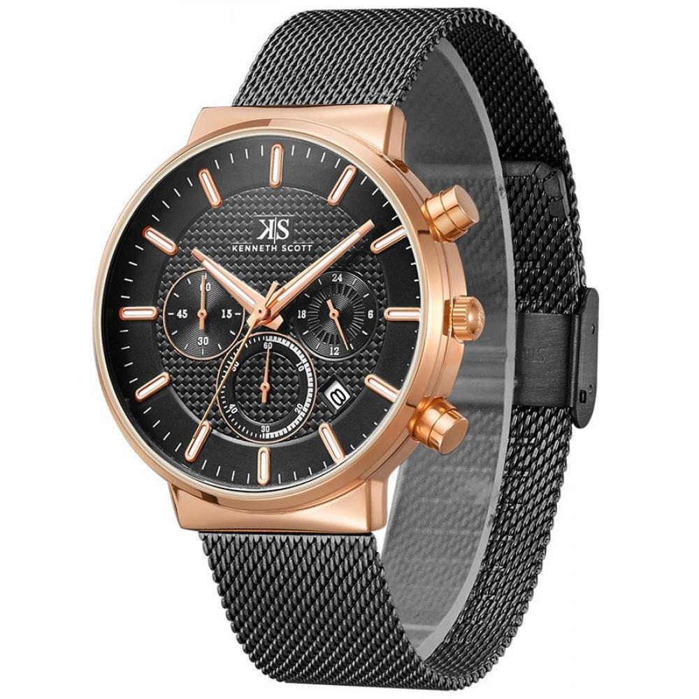 Kenneth Scott Men's Black Dial Multi Function Watch - K22133-KMBB - 1