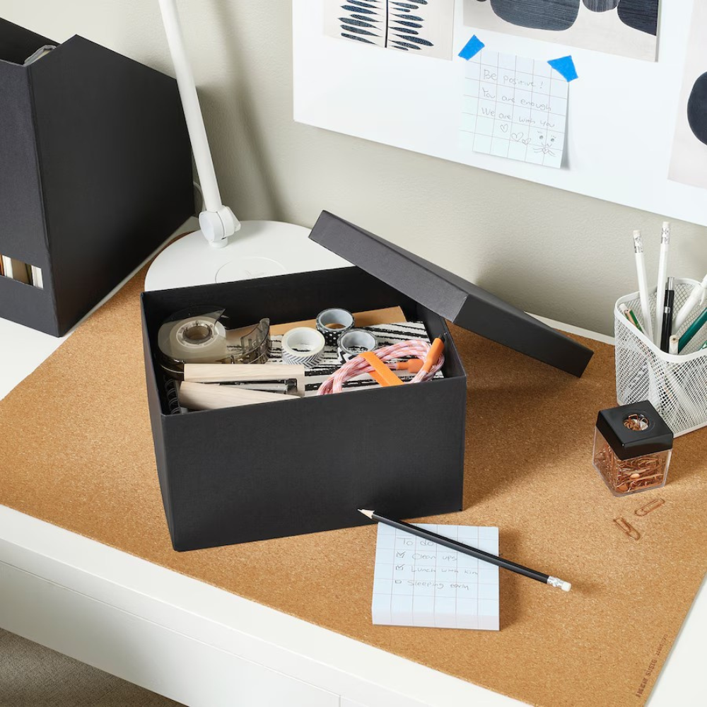 IKEA TJENA Storage Box with Lid, Black - 18x25x15 cm Versatile Desk Organizer for Small Items - 2