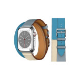 Perfii Double Tour Leather Replacement Band For Apple Watch 41/40/38mm Series 8/7/6/5/4/SE - 1 miniature