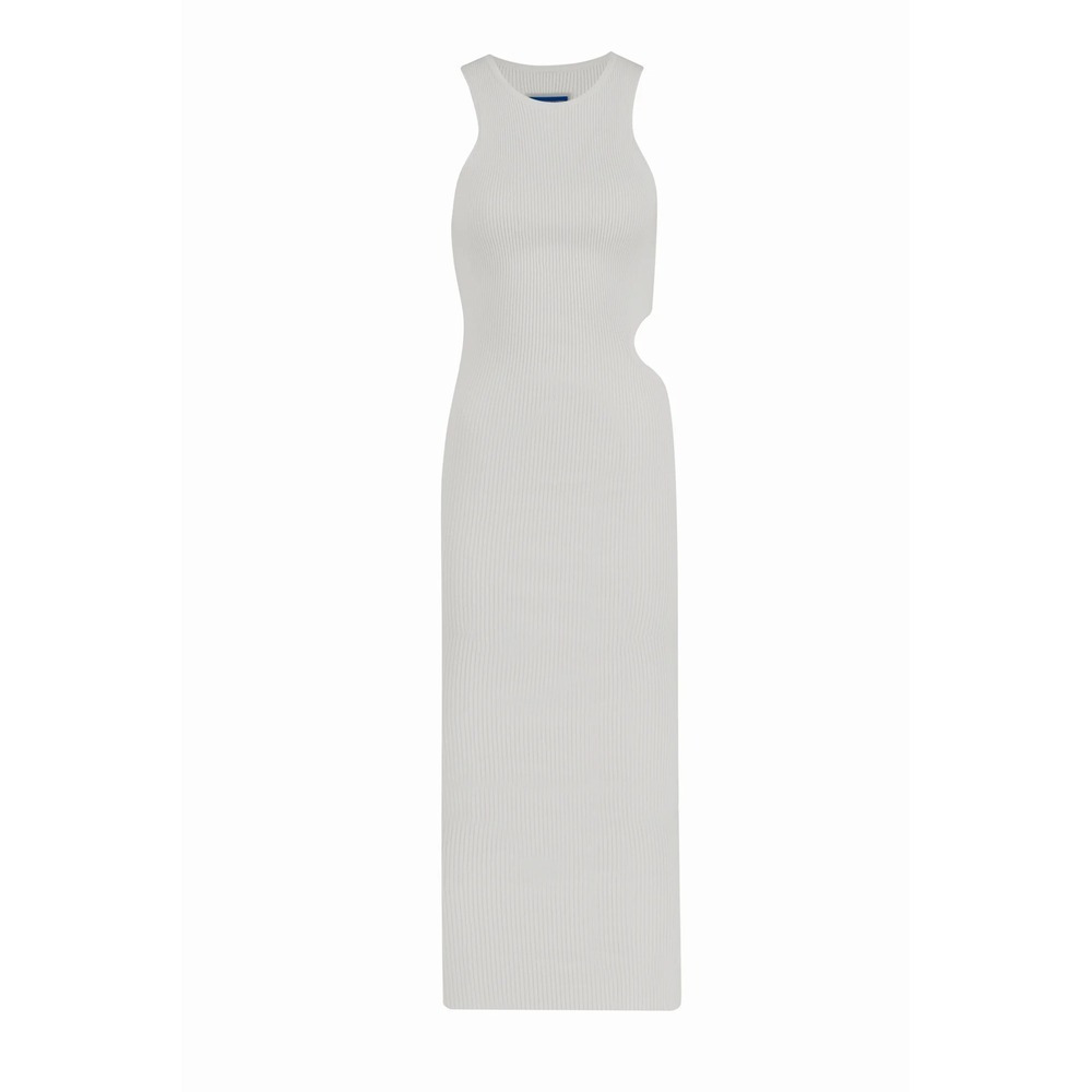 Woman Asymmetric Cut-Out Sleeveless White Midi Dress, L - 3