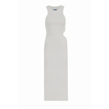 Woman Asymmetric Cut-Out Sleeveless White Midi Dress, L - 3 miniature