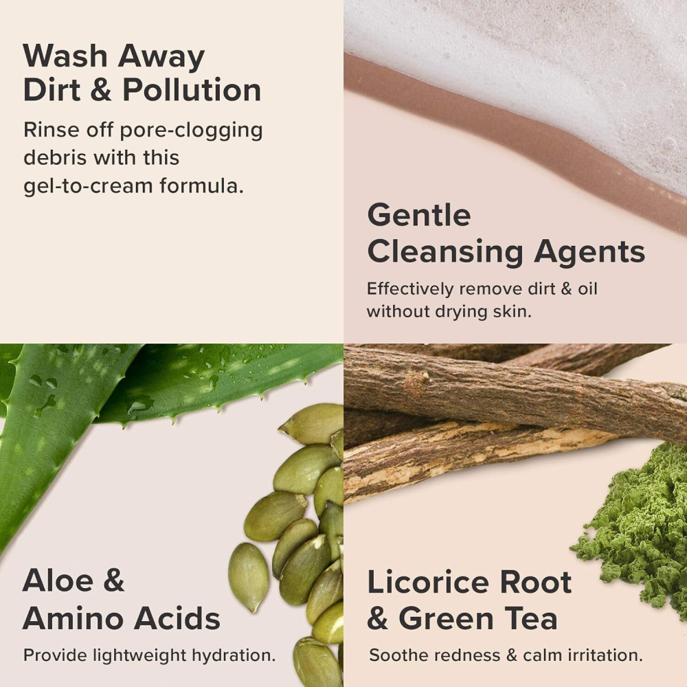 PAULA'S CHOICE Defense Hydrating Gel-to-Cream Facial Cleanser with Green Tea, Licorice, Aloe \& Soy for All Skin Types, 6.7oz - 4