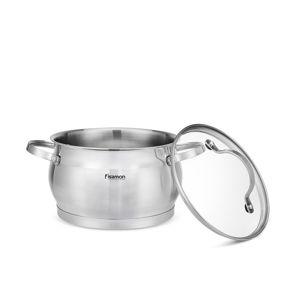 Fissman Stockpot with Glass Lid 2.6LTR with Measuring Mark, Stainless Steel Stockpot Fabiana Series - 2