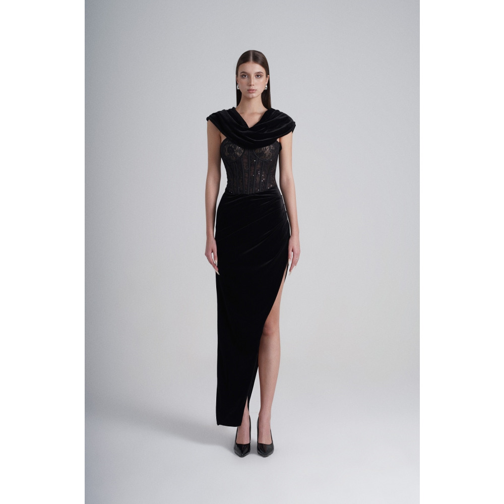 فستان فيفيت كورسيه دانتيل، أسود، مقاس XXL - 1