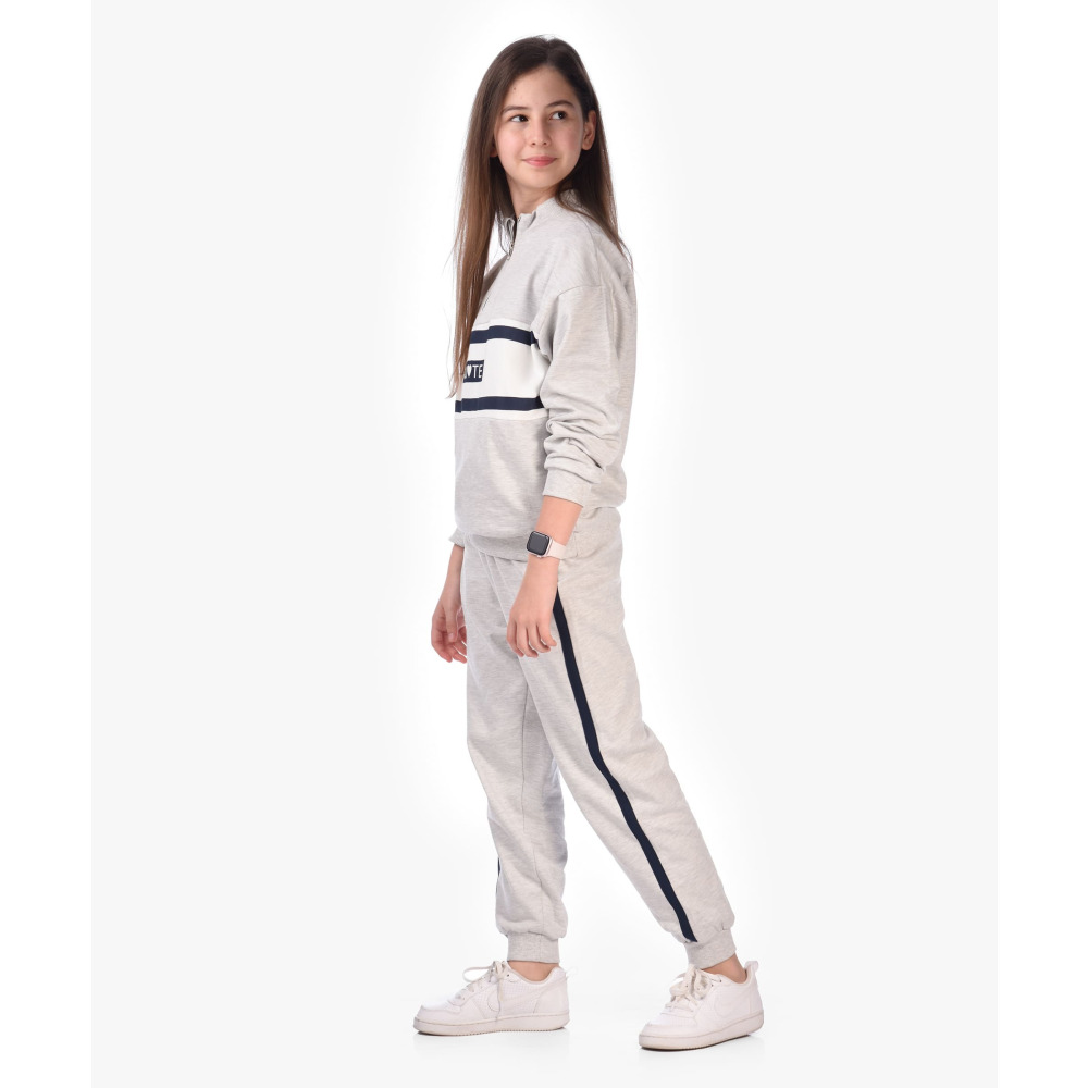 Girl's 2piece Mil Co-ords, Half Zipper Sweat top + Pants (9-10 yrs), Grey - 3