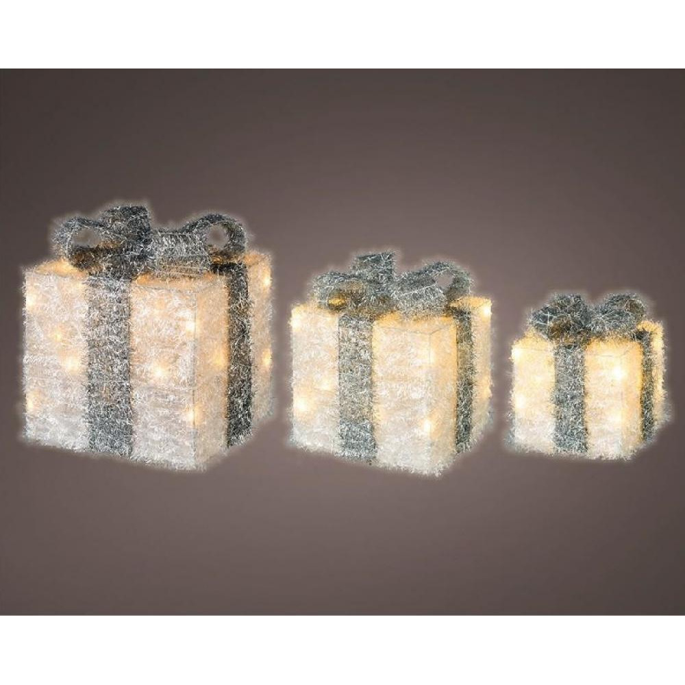 صندوق هدايا من Kaemingk Decoris مزود بإضاءة Led مع مجموعة من 3 قطع تعمل بالبطارية - 1