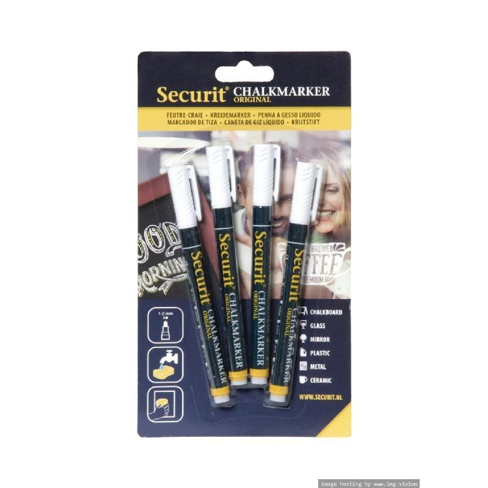 Securit Liquid Chalkmarker White Small 1-2mm Nib Pack of 4 - 1