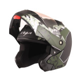 Vega Crux Dx Camouflage ISI Certified Smooth Matt Finish Flip-Up Helmet for Men and Women with Clear Visor (Dull Black Battle Green, Size: L) - 1 miniature