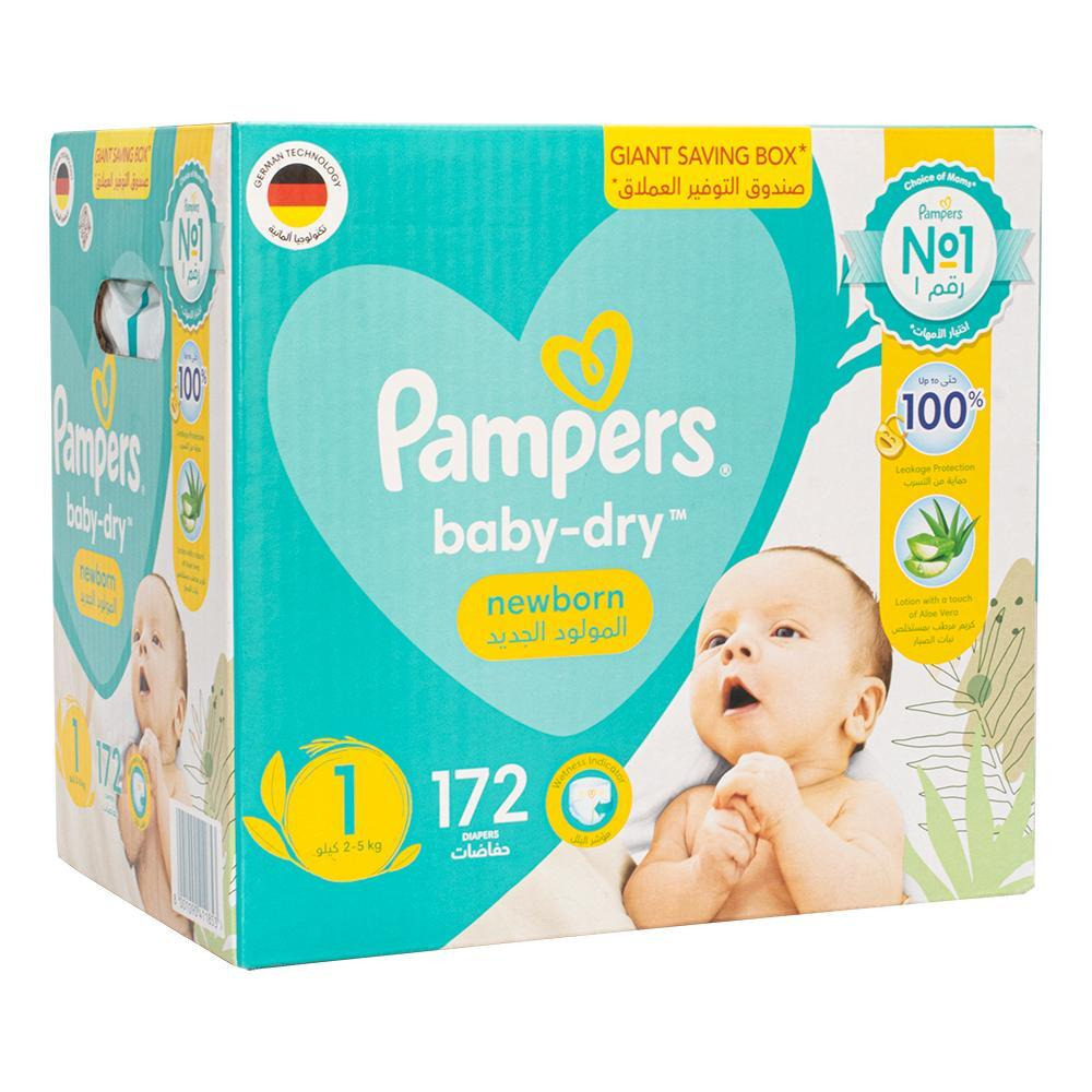 Pampers / Diapers, Baby dry, 2.2 - 11 lbs (1.2-5 kg), 172 pcs - 1