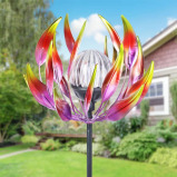 Exhart Solar Kinetic Spinning Petals with Crackle Ball Garden Stake Pink - 2 miniature