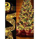 Gold Ribbon LED Lights with 100 LEDs Double Layer Copper Wire Bows Garland Fairy String Lights for Wedding and Home Decorations - 2 miniature