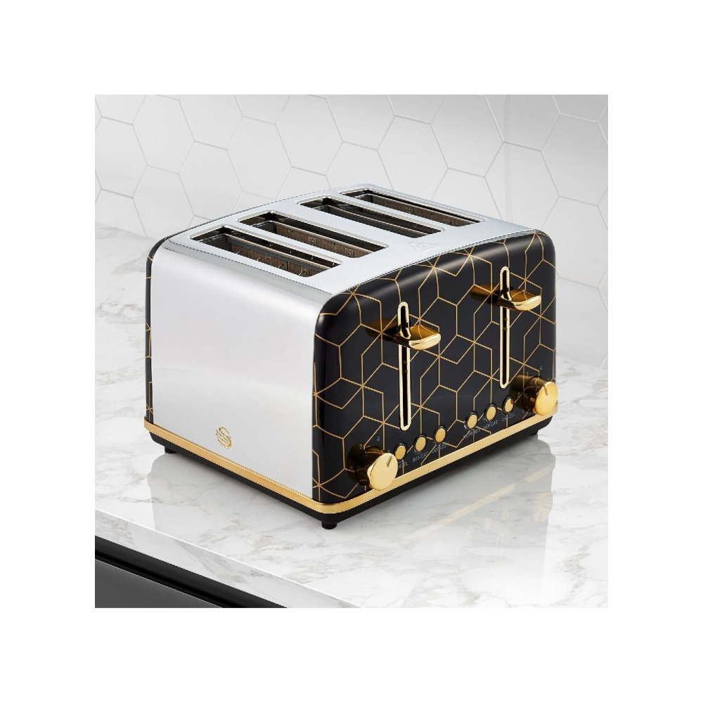 Swan Tribeca, 4 Slice Toaster, Multiple Functions \& Browning Control, Glamour 20s Art Dec Design, Black \& Rose Gold - 3