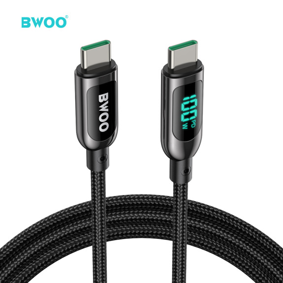 Bwoo X275 100W Super Fast charging type C to type C data cable with Real time Digital Power Display, Nylon braided, Zinc-alloy shell, Automated power
