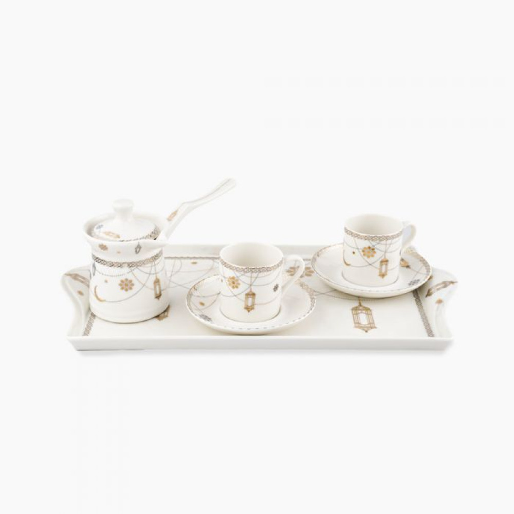 Rosa Farha Turkish Coffee Set 6pcs (Tray \& Coffee Pot\/ Lid \& Coffee Cup x 2 \& Plate x 2) - 1