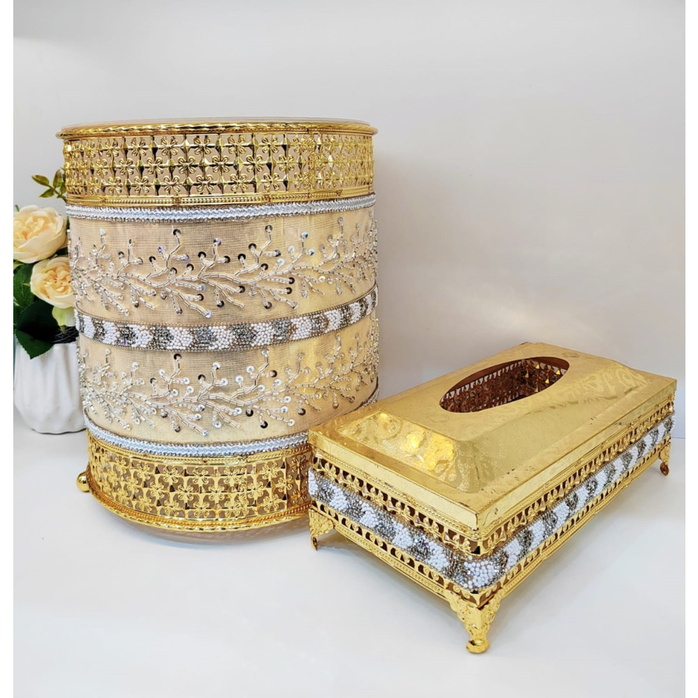 طقم سلة مهملات مكتبية فاخرة وموزع مناديل (2 قطعة) - 1